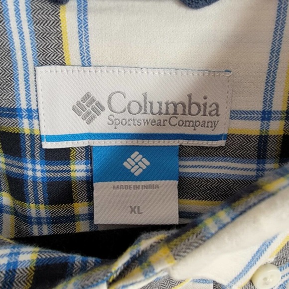 Columbia Button Down Shirt Mens Size XL Plaid‎ Long Sleeve Blue White Yellow - Picture 4 of 9